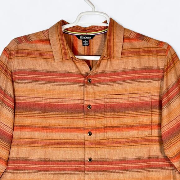 Sherpa Adventure Gear Flannel Shirt Men's M UPF 50+ Orange Striped Long Sleeve - Picture 3 of 7